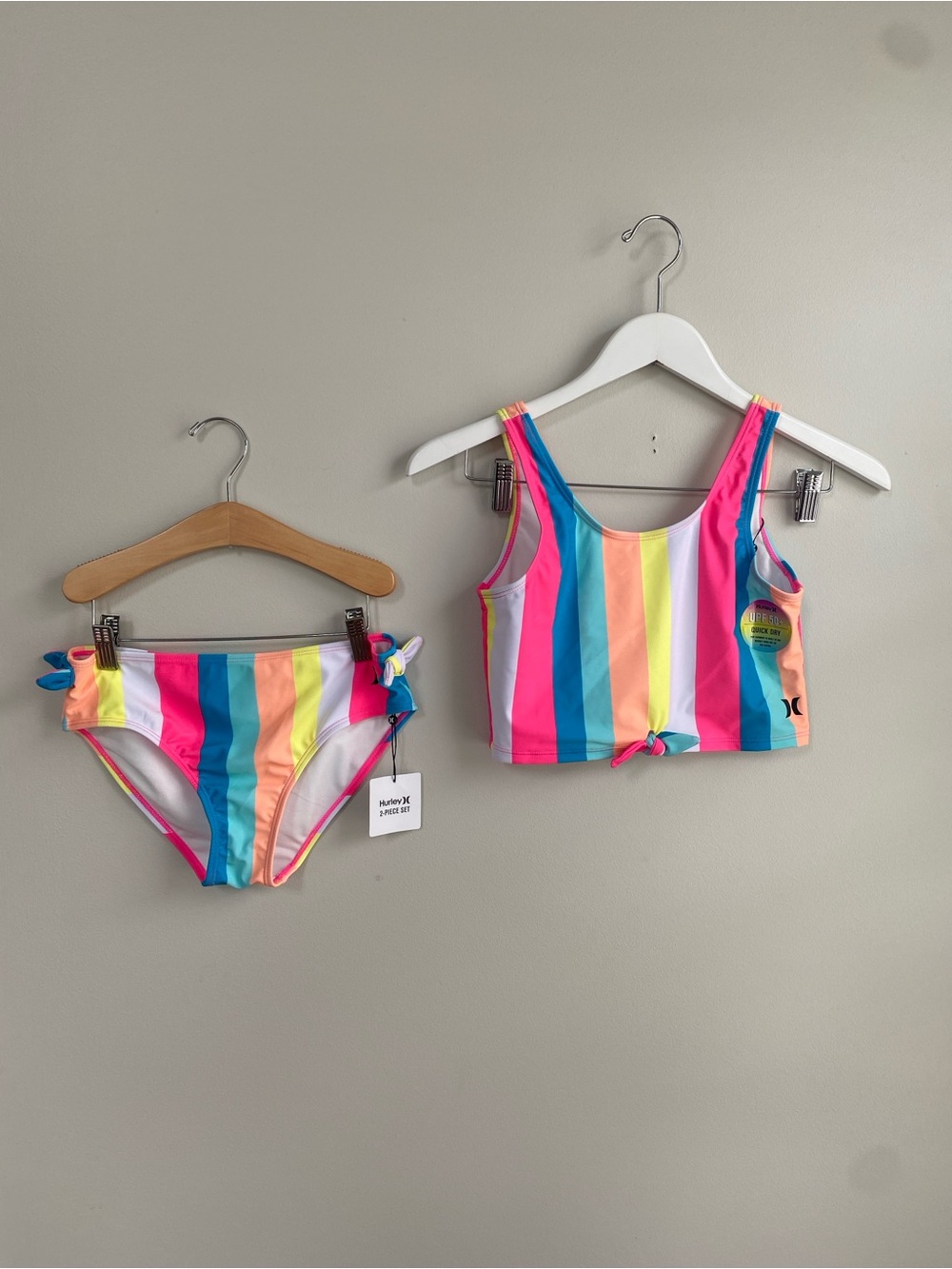 Hurley Girls' Multicolor Vertical Stripe Two-Piece Swim Set